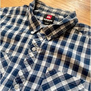 Quicksilver XL Blue White Plaid Cotton Short Sleeve Button Down